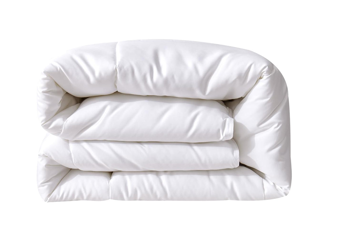 Folded white Bamboo Duvet White Insert on a white background