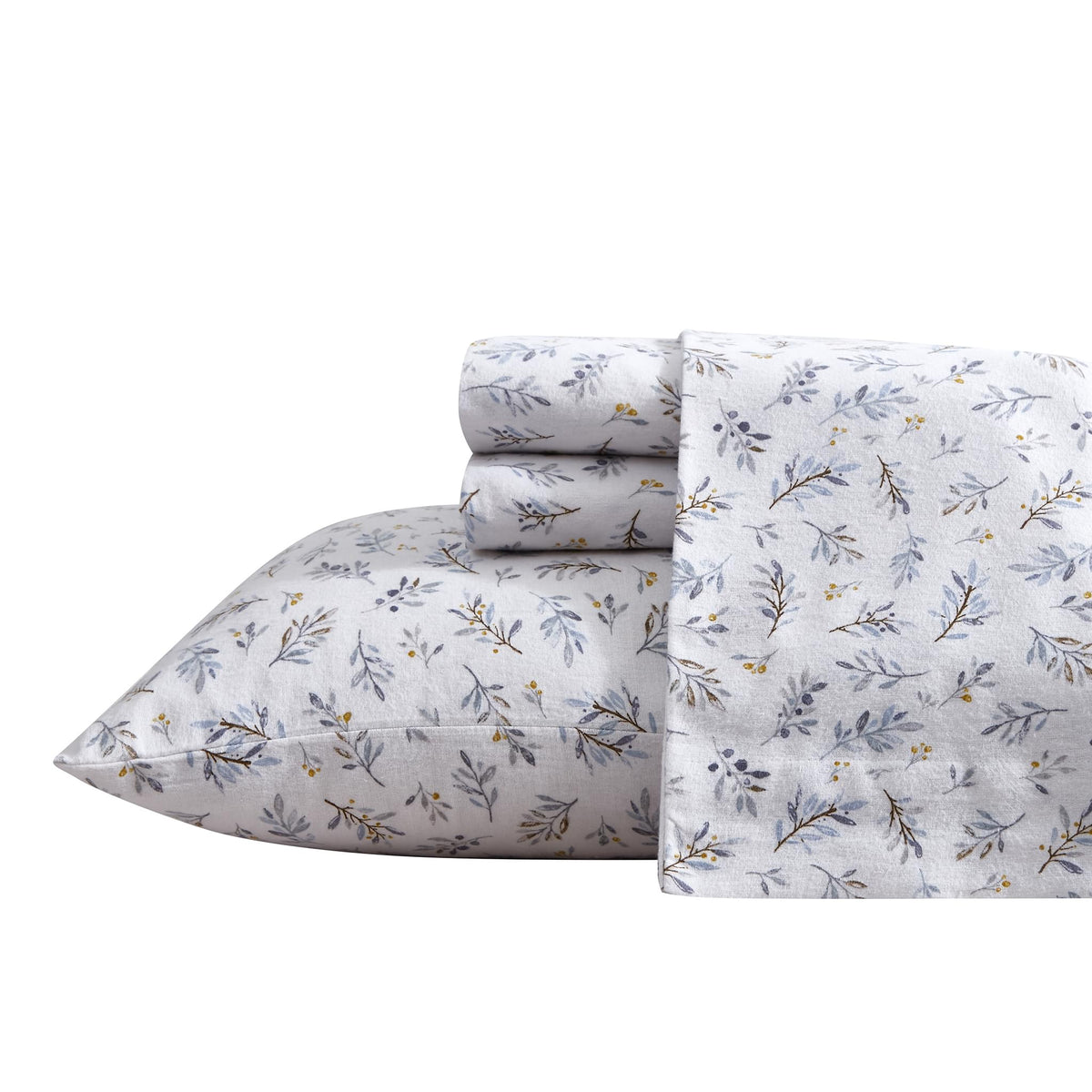 Flannel Printed Leaf & Berry White Sheet Set - NLS.