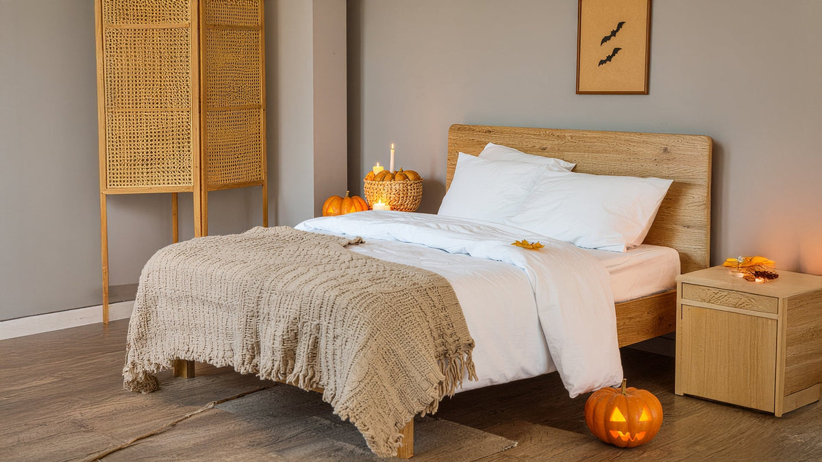 🎃 Hauntingly Cozy — How to Style a Warm, Elegant Bedroom for Halloween