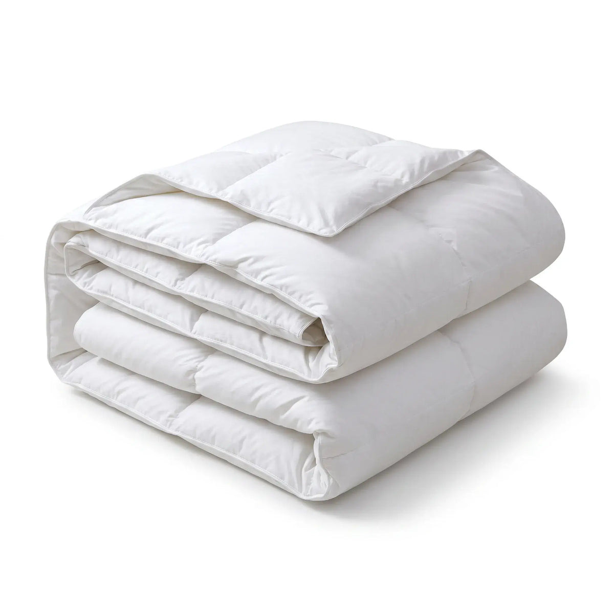 Folded white Down and Feather Products Duvet on a white background
