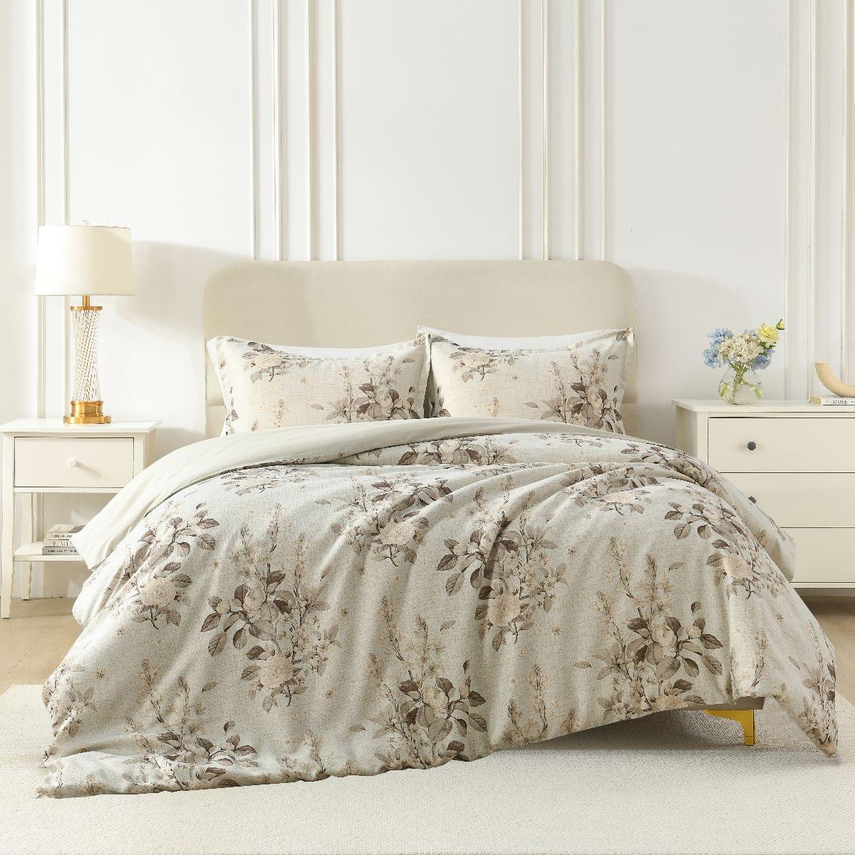 Floral Bouquet Comforter Set on a bed in a bedroom setting with nightstands and lamps.