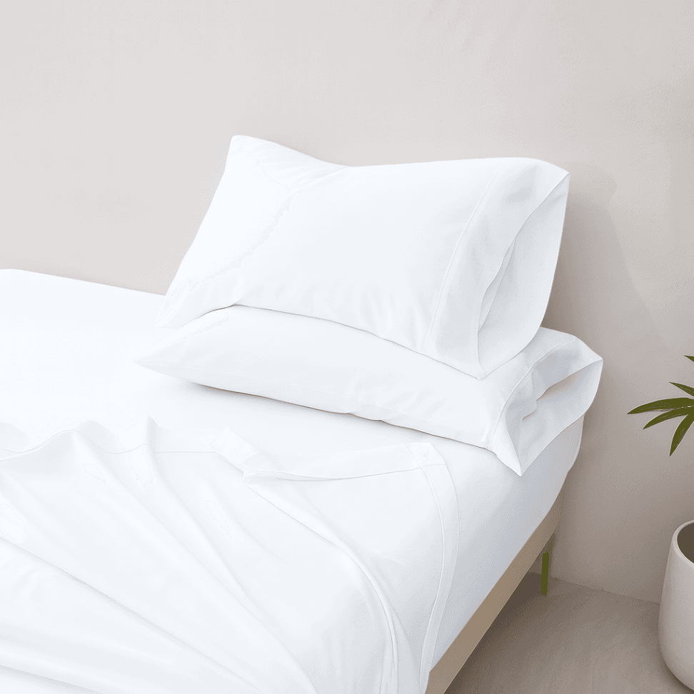 White Organic Cotton Sheet Set 500 Thread Count set on a bed with a neutral background