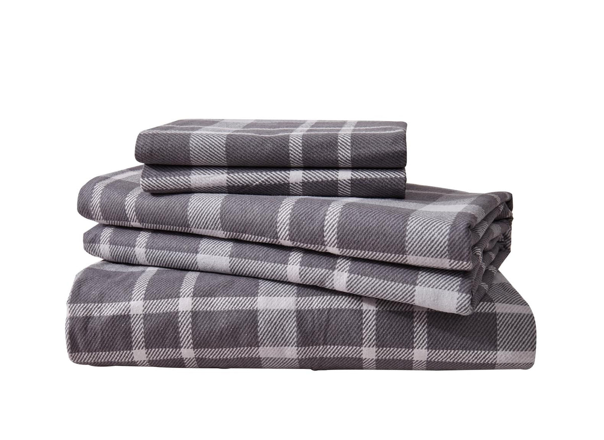 Flannel Printed Toasty Plaid Multi Grey Sheet Set - New Season Naturally Yours