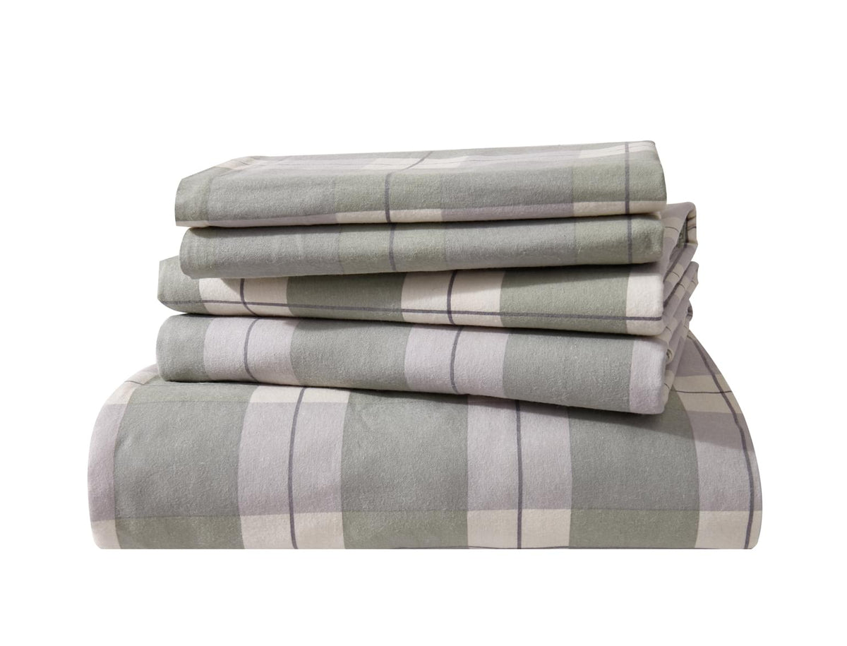 Flannel Printed Sage Plaid Sheet Set - New Season Naturally Yours