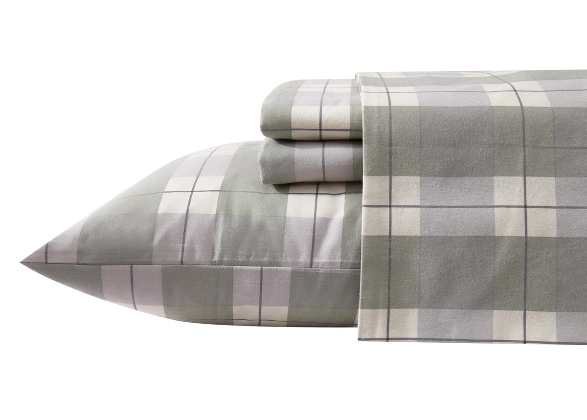 Flannel Printed Sage Plaid Sheet Set - New Season Naturally Yours
