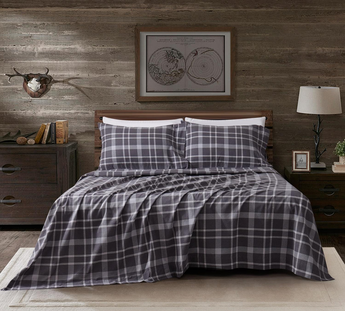 Flannel Printed Toasty Plaid Multi Grey Sheet Set - New Season Naturally Yours