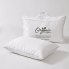White Organic Cotton White Pillow with 'Nature's Down' branding on a light gray background