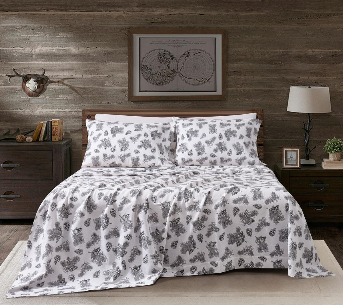 Flannel Printed Pine Cones Sheet Set - NLS.