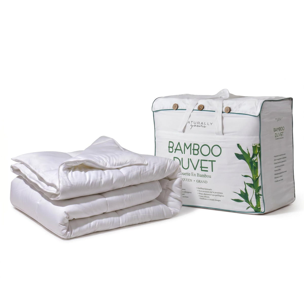 White Bamboo Duvet White Insert with packaging on a white background