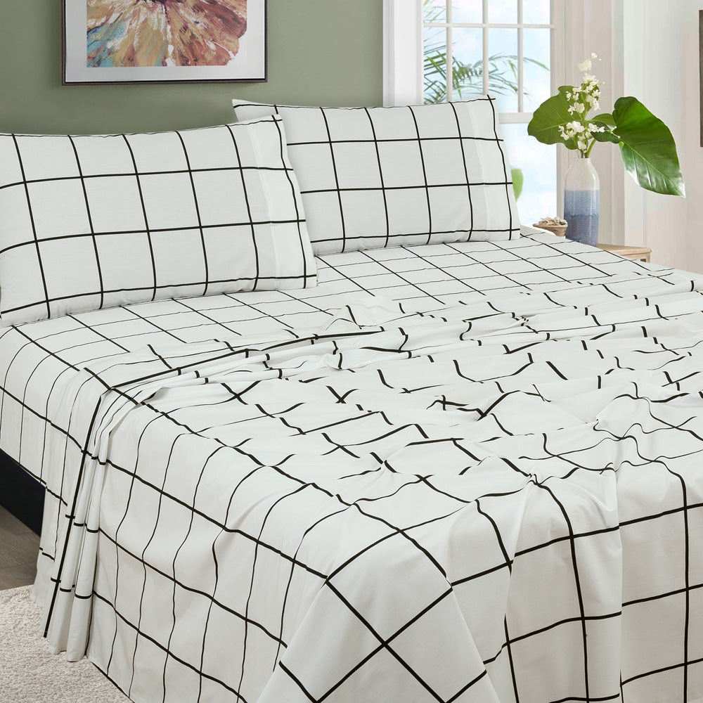 Organic Cotton Solid and Printed Large Checker Luxury Sheet Set