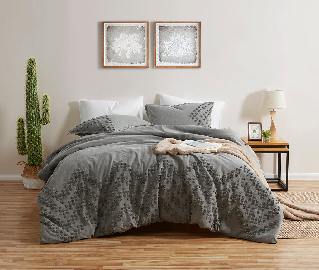 Tufted Chevron Jacquard Duvet Cover Set