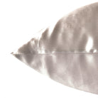 Close-up of a silver metallic Hug Me Silk Pillowcase on a white background