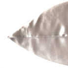 Close-up of a silver metallic Hug Me Silk Pillowcase on a white background