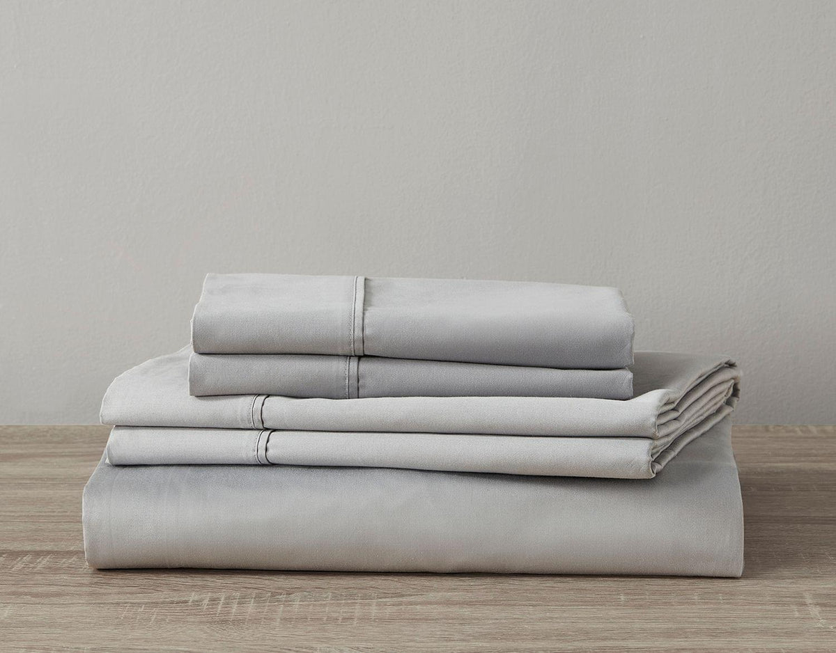 600 Thread Count Cotton Ultimate Grey Bed Sheet Set Folded
