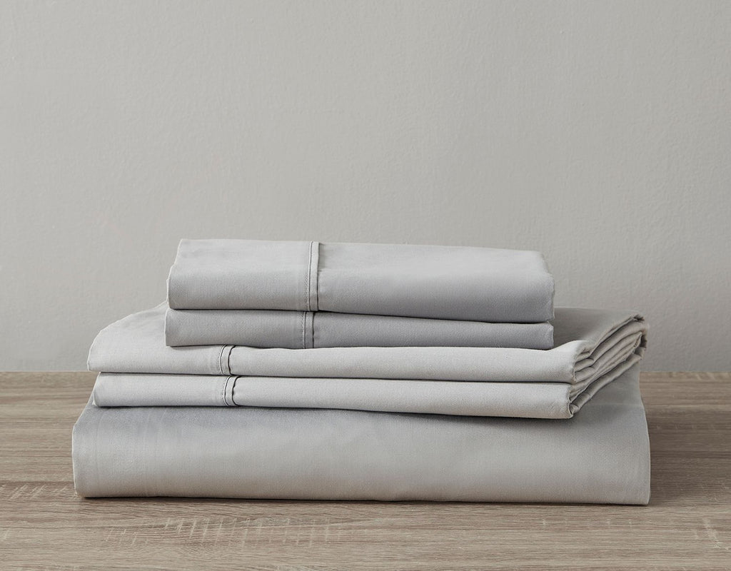 600 Thread Count Cotton Ultimate Grey Bed Sheet Set Folded