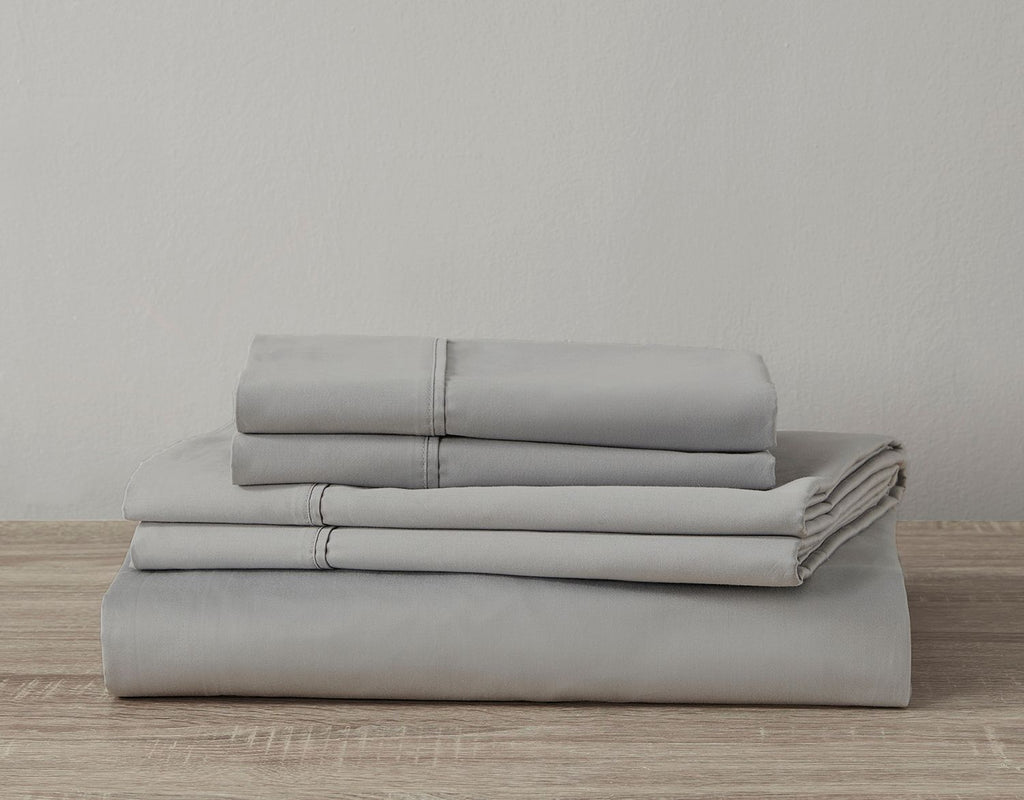 600 Thread Count Cotton Light Taupe Bed Sheet Set Folded