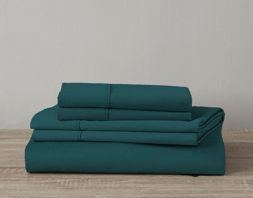600 Thread Count Cotton Spruce Green Bed Sheet Set Folded