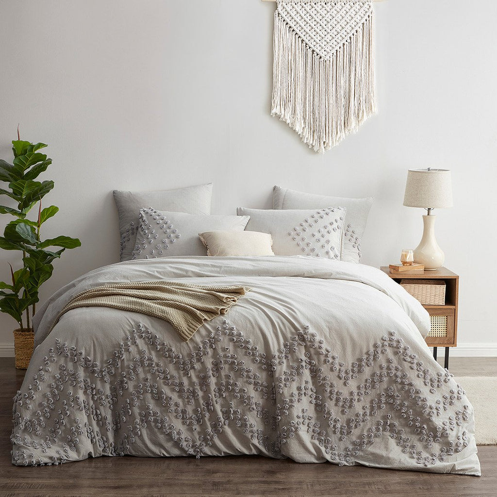 Tufted Chevron Jacquard Duvet Cover Set.